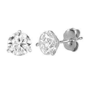 1.75 Carat Natural Diamond Martini 3 Prong Stud Earrings G SI 14K Whiy Gold